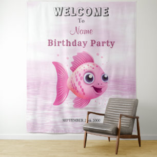 Rosa Fisch Geburtstagsparty Hintergrund Wandteppich