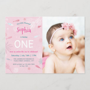 Rosa Fisch-Kindergeburtstag-Party-Foto-Karte Einladung