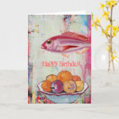 Rosa Fisch und Früchte Bowl Digital Collage, Gebur Karte (Gelbe Blume)