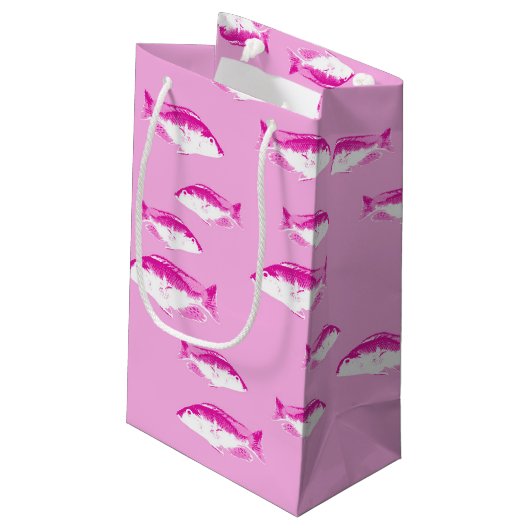 Rosa Fische Kleine Geschenktüte (Rückseite Schrägansicht)