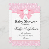 Rosa Flachbandmonogramm mit Blumendruck Einladung (Vorne/Hinten)