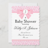 Rosa Flachbandmonogramm mit Blumendruck Einladung (Vorderseite)