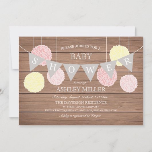 Rosa Flags n Fluffs - Einladung zur Kinderdusche (Vorderseite)