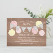 Rosa Flags n Fluffs - Einladung zur Kinderdusche (Stehend Vorderseite)