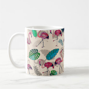 Rosa Flamigos und tropische Blätter - nahtlose Mus Kaffeetasse