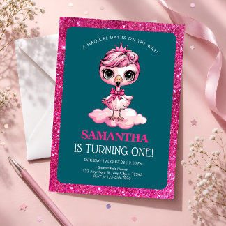Rosa Flamingo 1. Geburtstag Einladung
