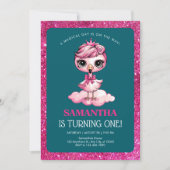 Rosa Flamingo 1. Geburtstag Einladung (Vorderseite)