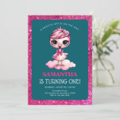 Rosa Flamingo 1. Geburtstag Einladung (Stehend Vorderseite)