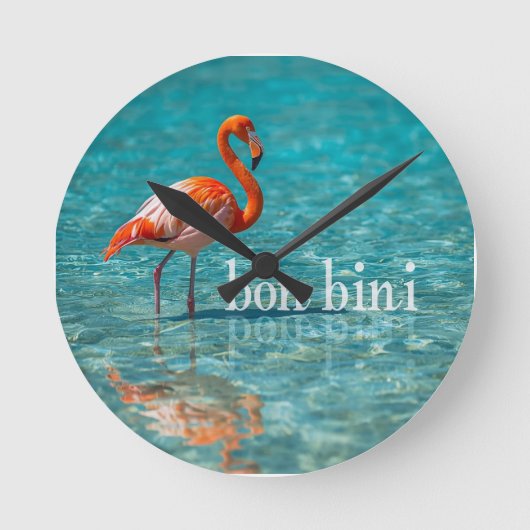 Rosa Flamingo abc-Inseln Runde Wanduhr (Vorderseite)