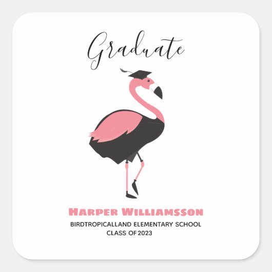 Rosa Flamingo Abschluss Square Sticker (Vorderseite)