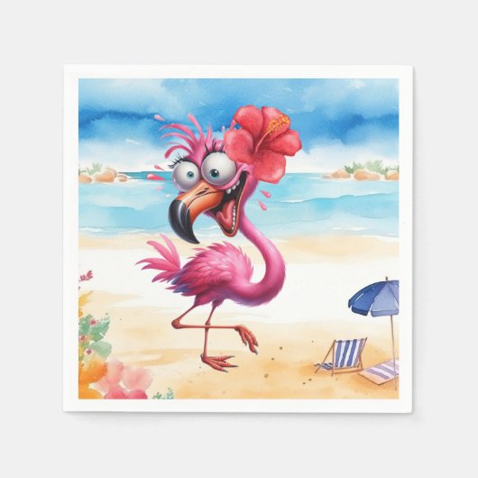 Rosa Flamingo am Strand Serviette (Vorderseite)