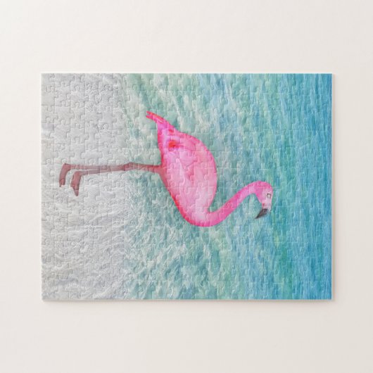Rosa Flamingo am tropischen Strand Puzzle (Horizontal)