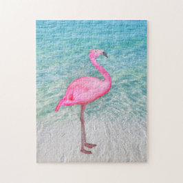 Rosa Flamingo am tropischen Strand Puzzle
