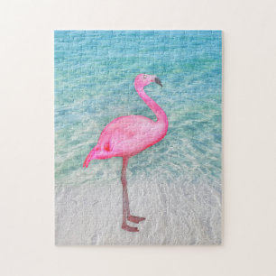 Rosa Flamingo am tropischen Strand Puzzle