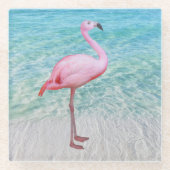 Rosa Flamingo an der Küste des tropischen Strandes Glasuntersetzer (Vorderseite)