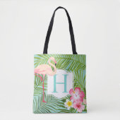 Rosa Flamingo Aqua Tropical Monogram Floral Tasche (Vorderseite)