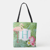 Rosa Flamingo Aqua Tropical Monogram Floral Tasche (Rückseite)