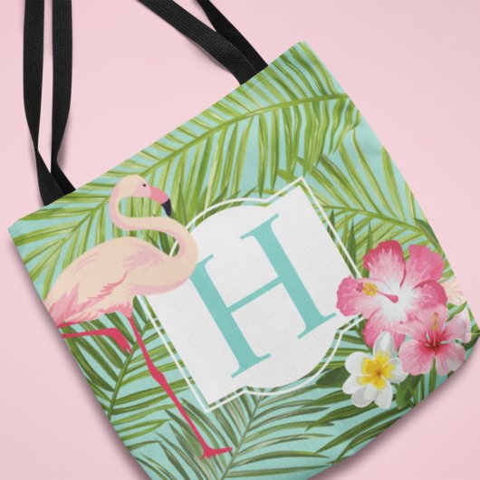 Rosa Flamingo Aqua Tropical Monogram Floral Tasche