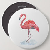 Rosa Flamingo, Aquarell. Button (Vorne & Hinten)