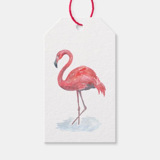 Rosa Flamingo, Aquarell. Geschenkanhänger (Vorderseite)
