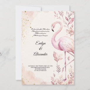 Rosa Flamingo Aquarell Gold Hochzeit Einladung