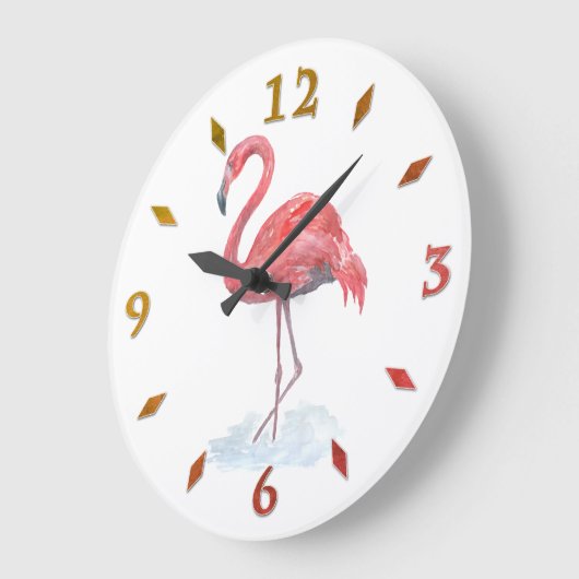 Rosa Flamingo Aquarell. Große Wanduhr (Winkel)