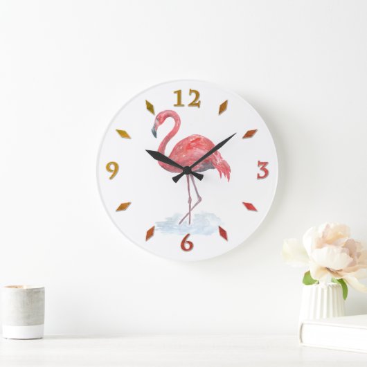 Rosa Flamingo Aquarell. Große Wanduhr (Zuhause)