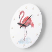 Rosa Flamingo Aquarell. Große Wanduhr (Winkel)