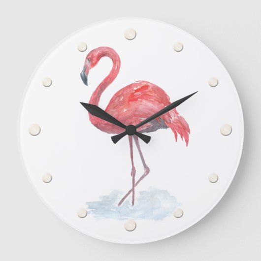 Rosa Flamingo Aquarell. Große Wanduhr (Vorderseite)