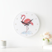 Rosa Flamingo Aquarell. Große Wanduhr (Zuhause)
