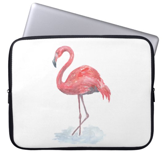 Rosa Flamingo, Aquarell. Laptopschutzhülle (Vorderseite)
