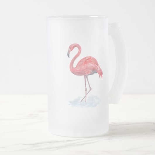 Rosa Flamingo, Aquarell. Mattglas Bierglas (VorderseiteRechts)