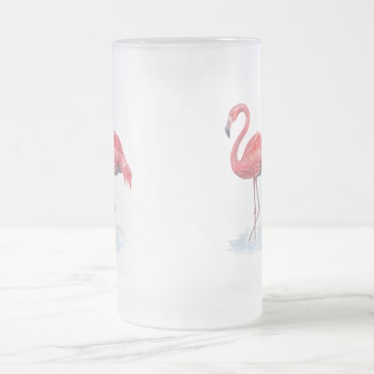 Rosa Flamingo, Aquarell. Mattglas Bierglas (Mittel)