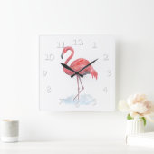 Rosa Flamingo Aquarell. Quadratische Wanduhr (Zuhause)