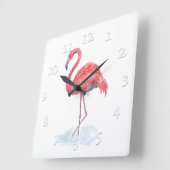 Rosa Flamingo Aquarell. Quadratische Wanduhr (Winkel)