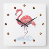 Rosa Flamingo Aquarell. Quadratische Wanduhr (Vorderseite)