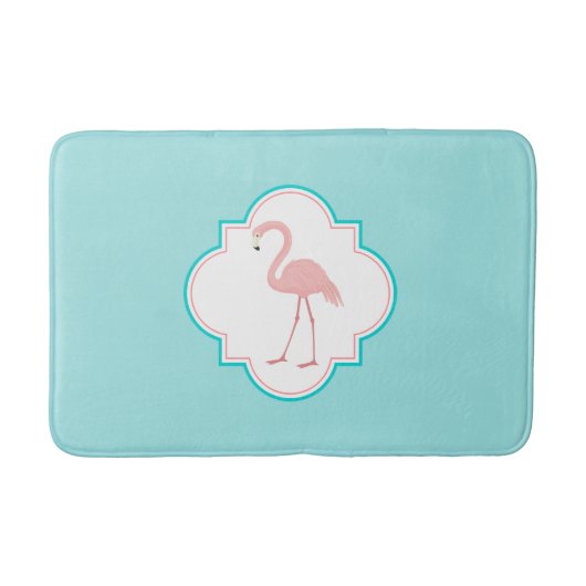 Rosa Flamingo auf Aqua-Hintergrund Badematte (Vorderseite)