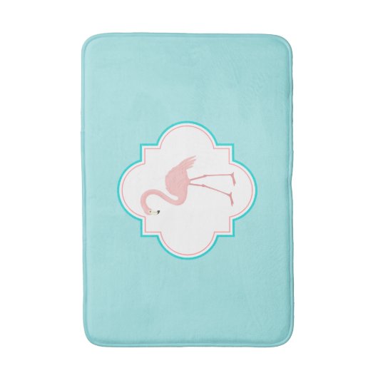 Rosa Flamingo auf Aqua-Hintergrund Badematte (Vorderseite Vertikal)