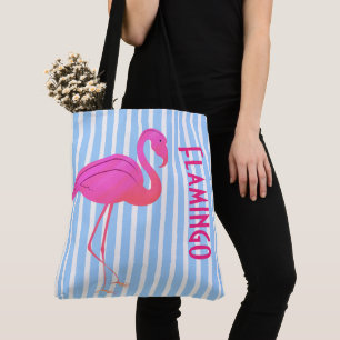 Rosa Flamingo auf blauen Streifen Tasche