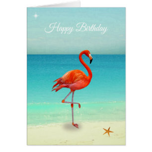 Rosa Flamingo auf der Strand-Geburtstagskarte