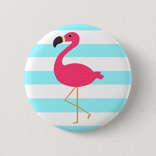 Rosa Flamingo auf hellen aquamarinen Streifen Button (Vorderseite)