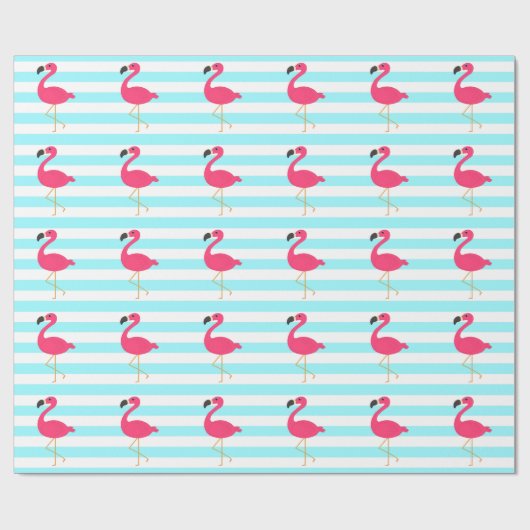 Rosa Flamingo auf hellen aquamarinen Streifen Geschenkpapier (Flach)