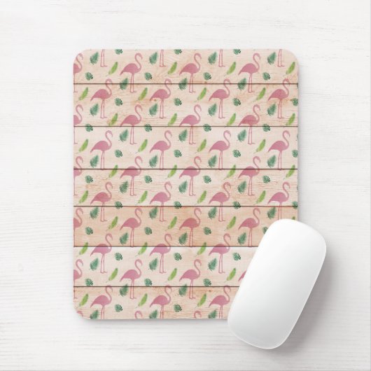Rosa Flamingo auf Holzmuster Mousepad (Mit Mouse)