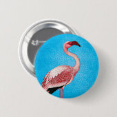 Rosa Flamingo auf Retro blauem Muster Button (Vorne & Hinten)