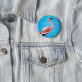 Rosa Flamingo auf Retro blauem Muster Button (Beispiel)