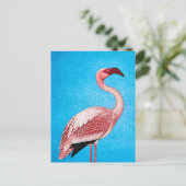 Rosa Flamingo auf Retro Blue Pattern Postkarte (Stehend Vorderseite)