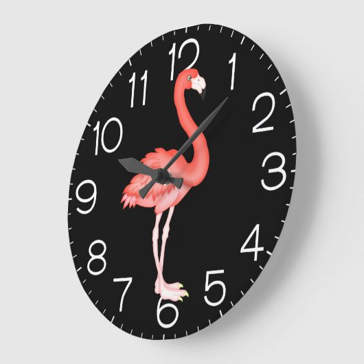 Rosa Flamingo auf schwarz Große Wanduhr (Winkel)