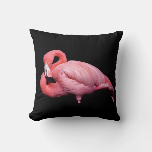 Rosa Flamingo auf Schwarz Kissen (Vorderseite)