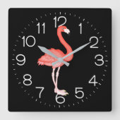 Rosa Flamingo auf schwarz Quadratische Wanduhr (Vorderseite)