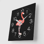 Rosa Flamingo auf schwarz Quadratische Wanduhr (Winkel)